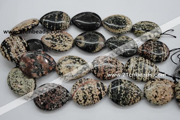 COB158 15.5 inches 30*40mm flat teardrop snowflake obsidian beads