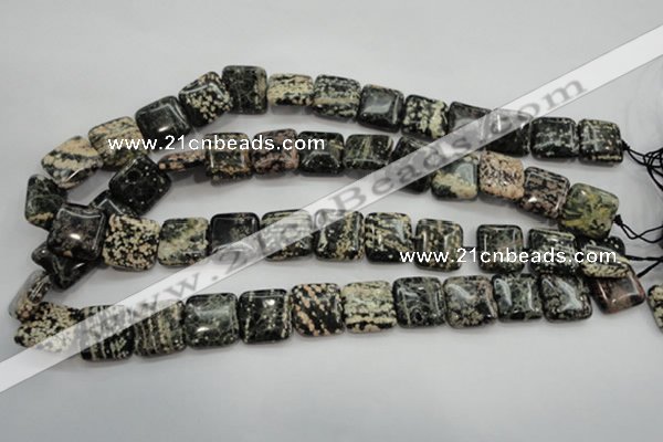 COB164 15.5 inches 16*16mm square snowflake obsidian beads
