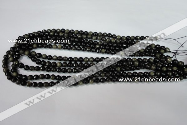 COB263 15.5 inches 6mm faceted round golden obsidian beads