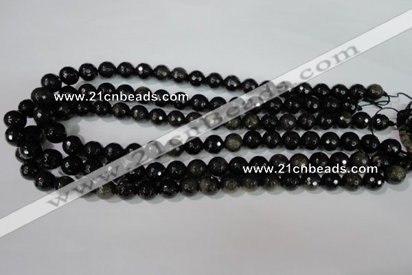 COB265 15.5 inches 10mm faceted round golden obsidian beads