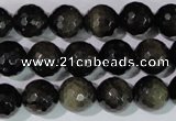 COB266 15.5 inches 12mm faceted round golden obsidian beads