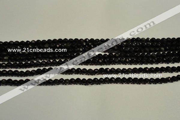 COB450 15.5 inches 4mm faceted round black obsidian beads