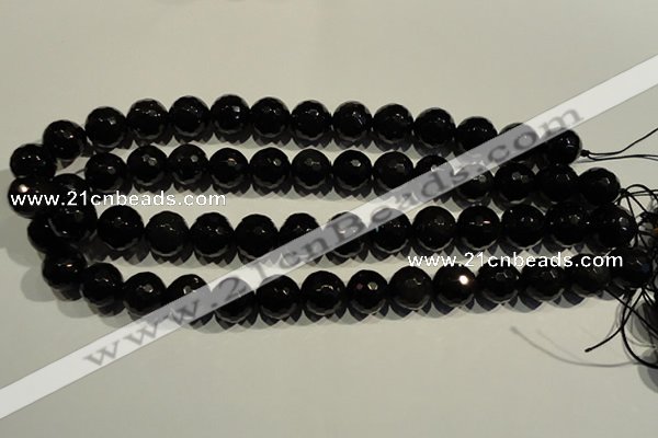 COB454 15.5 inches 12mm faceted round black obsidian beads
