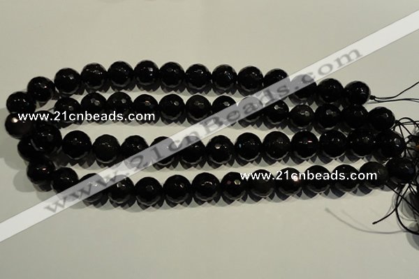 COB455 15.5 inches 14mm faceted round black obsidian beads