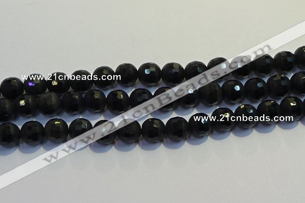 COB474 15.5 inches 8mm faceted round matte black obsidian beads