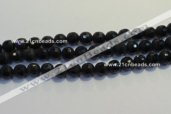 COB475 15.5 inches 10mm faceted round matte black obsidian beads