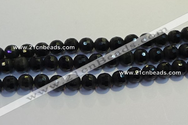 COB476 15.5 inches 12mm faceted round matte black obsidian beads