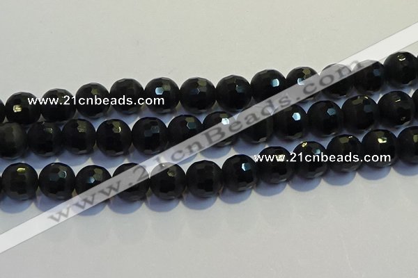 COB477 15.5 inches 14mm faceted round matte black obsidian beads