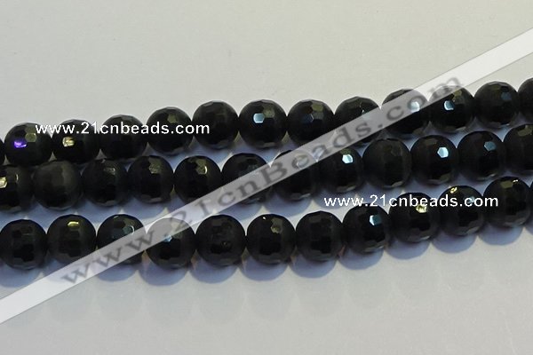 COB478 15.5 inches 16mm faceted round matte black obsidian beads