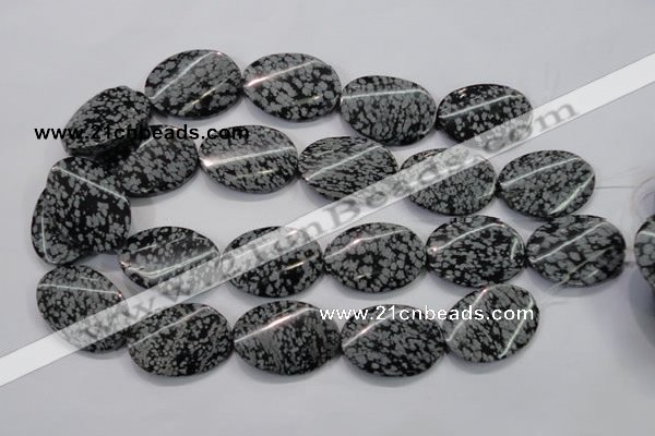 COB58 15.5 inches 25*35mm twisted oval Chinese snowflake obsidian beads