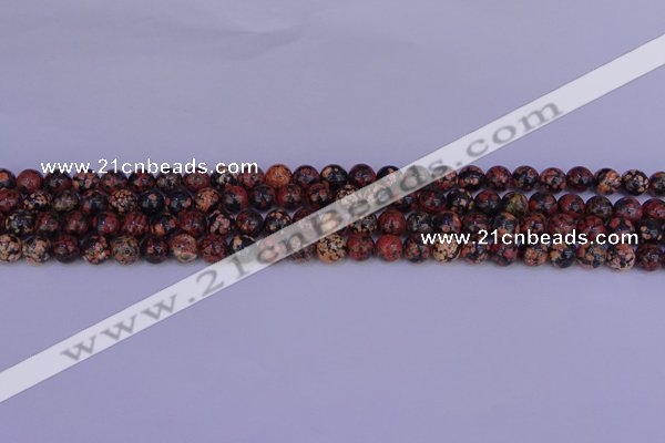 COB660 15.5 inches 4mm round red snowflake obsidian beads