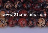 COB662 15.5 inches 8mm round red snowflake obsidian beads