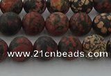 COB672 15.5 inches 8mm round matte red snowflake obsidian beads