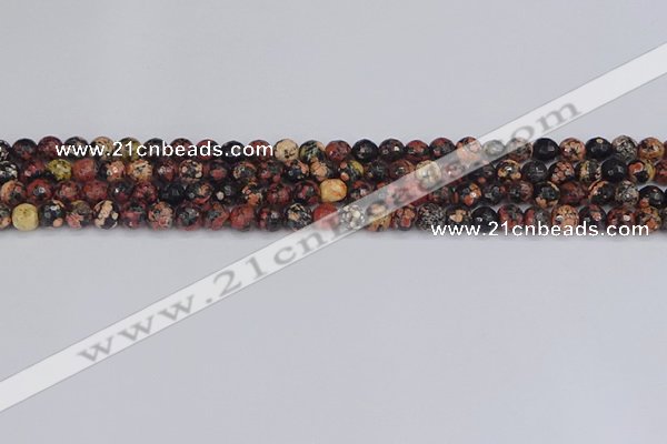 COB676 15.5 inches 4mm faceted round red snowflake obsidian beads