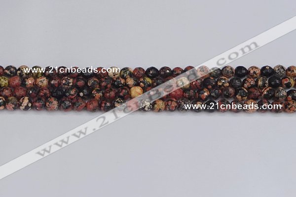 COB677 15.5 inches 6mm faceted round red snowflake obsidian beads