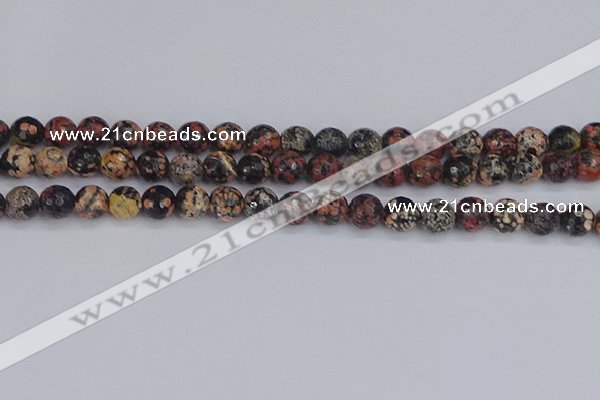 COB678 15.5 inches 8mm faceted round red snowflake obsidian beads