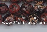 COB679 15.5 inches 10mm faceted round red snowflake obsidian beads