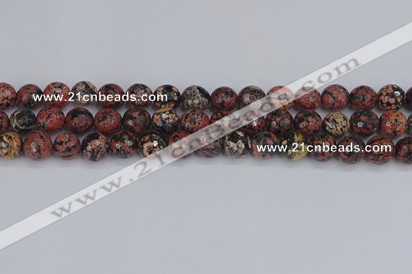 COB679 15.5 inches 10mm faceted round red snowflake obsidian beads