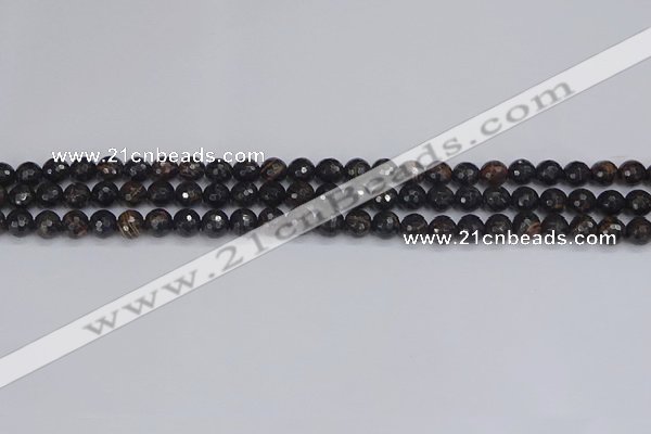 COB684 15.5 inches 4mm faceted round golden black obsidian beads