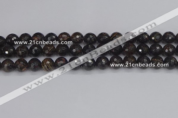 COB688 15.5 inches 12mm faceted round golden black obsidian beads