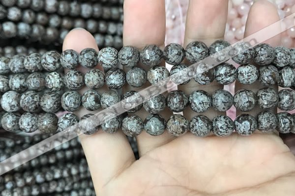 COB692 15.5 inches 8mm faceted round Chinese snowflake obsidian beads