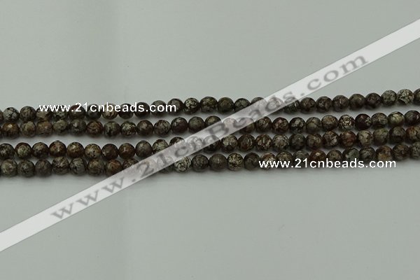 COB810 15.5 inches 4mm faceted round red snowflake obsidian beads