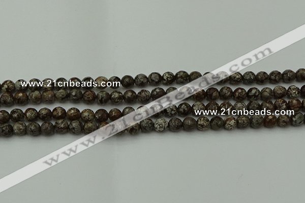 COB811 15.5 inches 6mm faceted round red snowflake obsidian beads