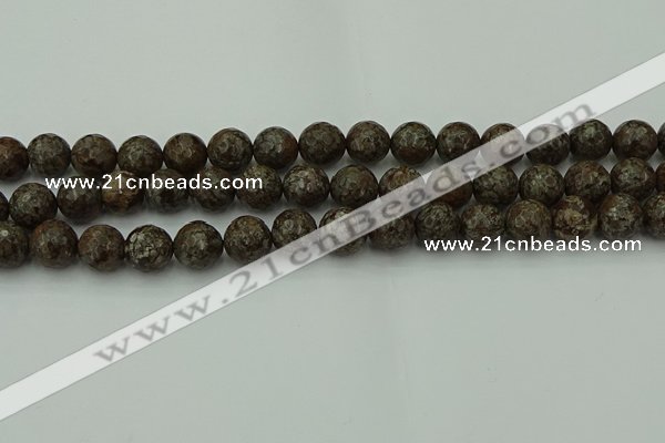 COB814 15.5 inches 12mm faceted round red snowflake obsidian beads