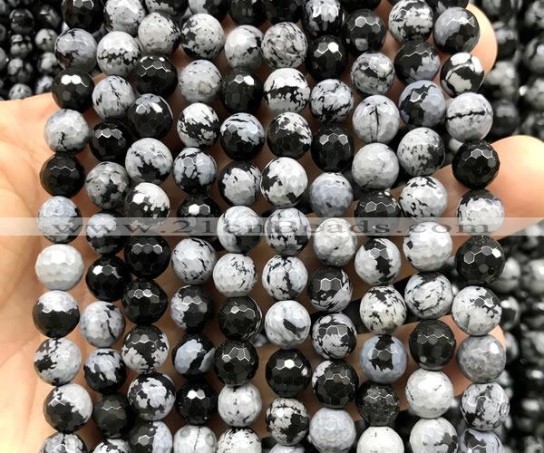 COB872 15 inches 8mm faceted round snowflake obsidian beads wholesale