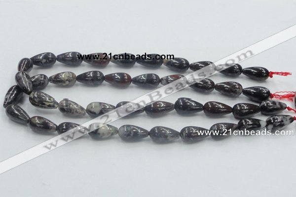 COJ08 15.5 inches 10*20mm teardrop blood jasper gemstone beads