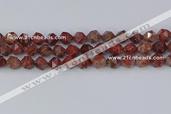 COJ1009 15.5 inches 12mm faceted nuggets pomegranate jasper beads