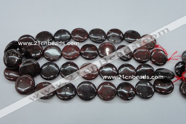 COJ35 15.5 inches 22mm flat round blood jasper gemstone beads