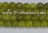 COJ408 15.5 inches 4mm faceted round olive jade beads