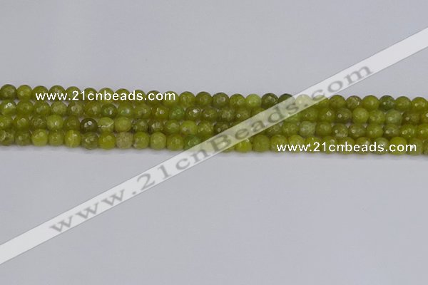 COJ408 15.5 inches 4mm faceted round olive jade beads