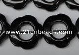 CON110 15.5 inches 22mm carved flower black onyx gemstone beads