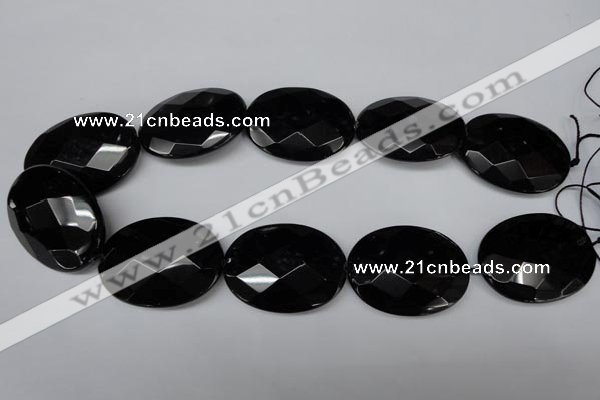 CON70 15.5 inches 30*40mm faceted oval black onyx gemstone beads