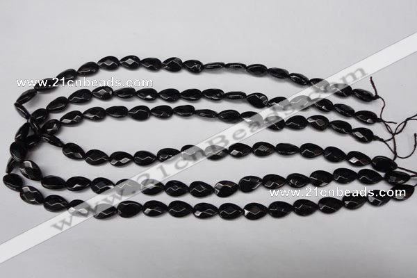 CON72 15.5 inches 8*12mm faceted flat teardrop black onyx gemstone beads