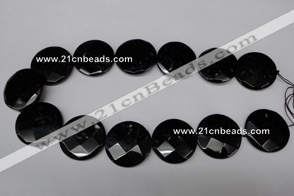 CON85 15.5 inches 32mm faceted coin black onyx gemstone beads