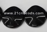 CON96 15.5 inches 23mm wavy coin black onyx gemstone beads