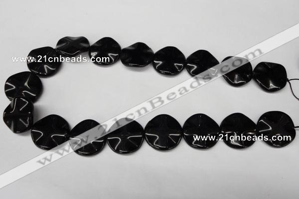 CON96 15.5 inches 23mm wavy coin black onyx gemstone beads