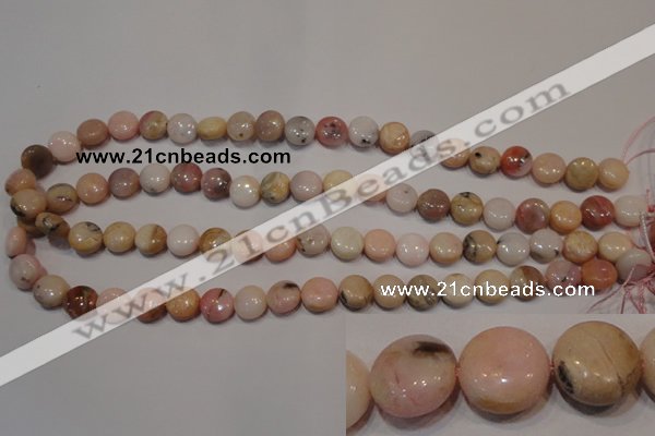 COP1012 15.5 inches 10mm flat round natural pink opal gemstone beads