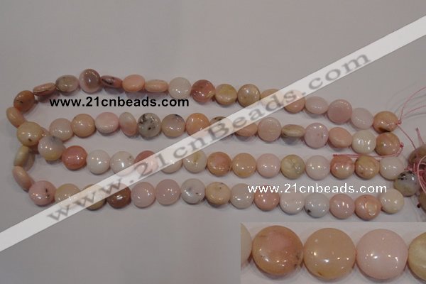 COP1014 15.5 inches 12mm flat round natural pink opal gemstone beads