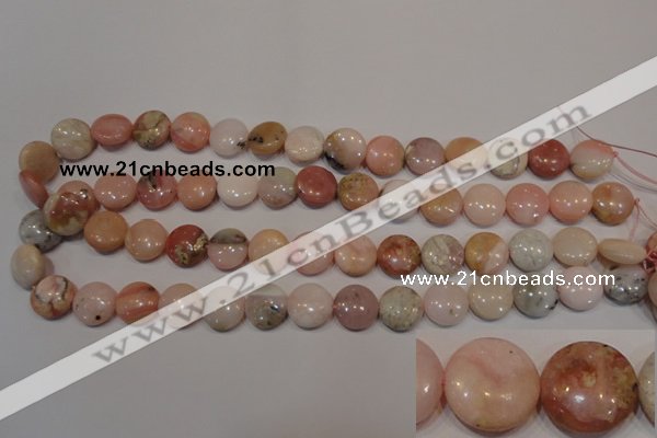 COP1015 15.5 inches 14mm flat round natural pink opal gemstone beads