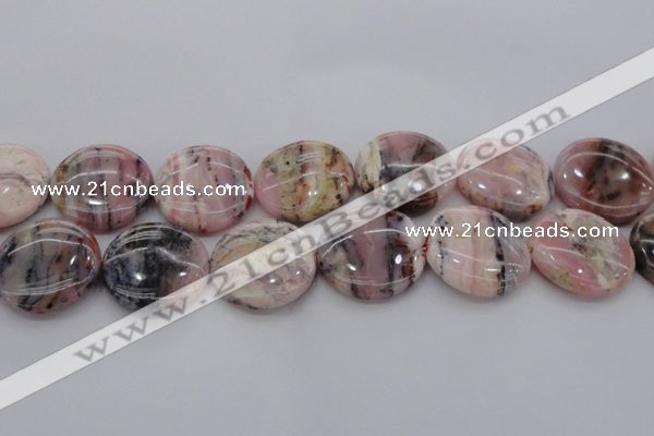 COP1268 15.5 inches 30mm flat round natural pink opal gemstone beads