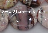 COP1269 15.5 inches 35mm flat round natural pink opal gemstone beads