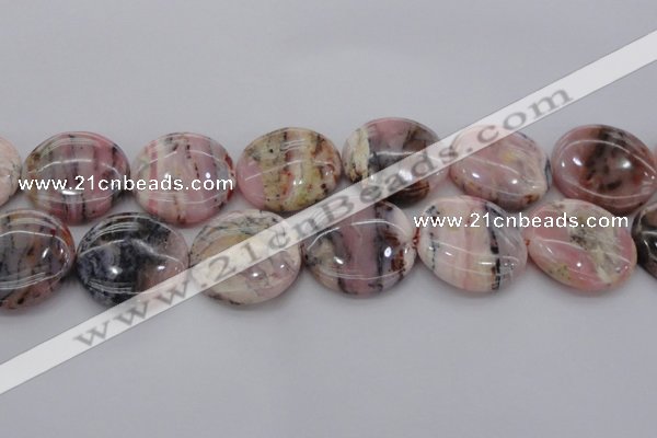 COP1269 15.5 inches 35mm flat round natural pink opal gemstone beads