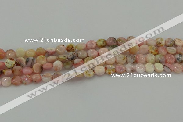 COP1293 15.5 inches 8mm flat round natural pink opal beads