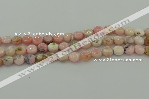 COP1294 15.5 inches 10mm flat round natural pink opal beads