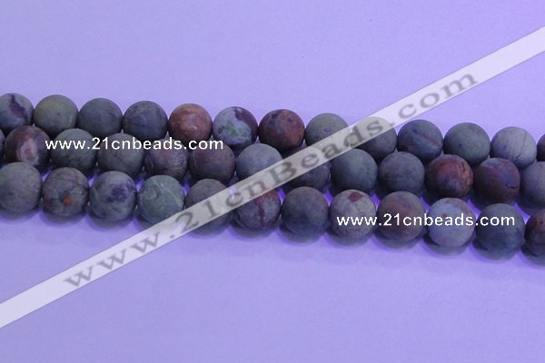 COP1355 15.5 inches 14mm round matte green opal gemstone beads