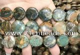 COP1648 15.5 inches 20mm flat round green opal gemstone beads